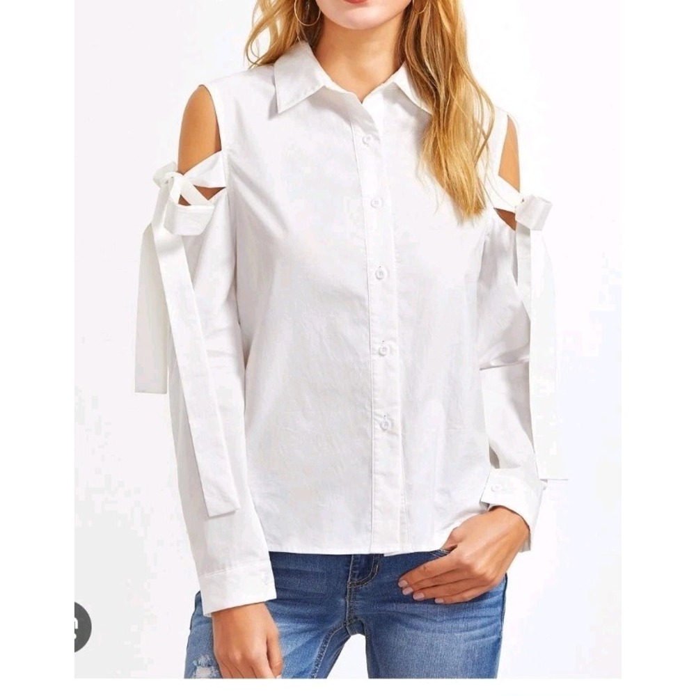 Jonathan Simkhai white tie-shoulder button-down Oxford shirt size M Designer